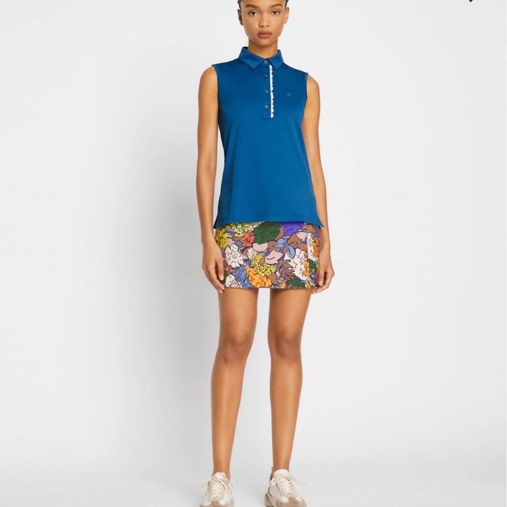 Tory Burch sport tech pique sleeveless ruffle golf tennis polo shirt - Picture 2 of 8